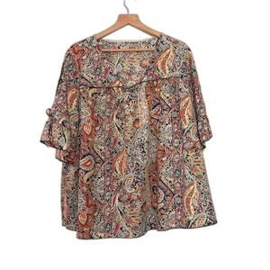 Shein Paisley Top Women Size 2XL Multi Color Vibrant Casual Preppy
